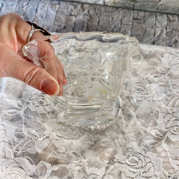 Vintage Crystal Condiment Bowl with Matching Saucer Set of Two - Picture 7 of 7